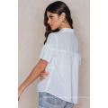 White Collared Neckline Short Flounce Sleeves Summer Shirt Blouse Manufacture Wholesale Fashion Women Apparel (TA0041B)